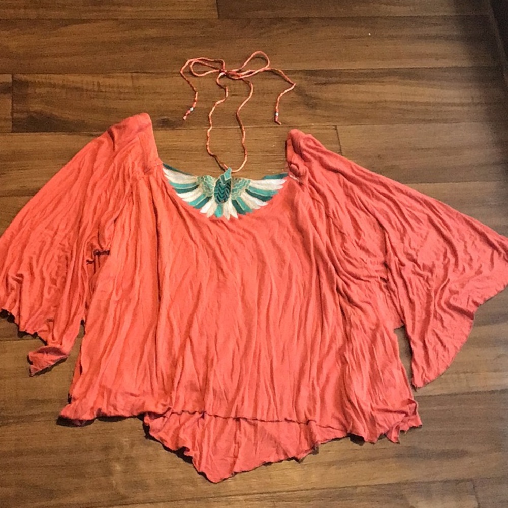LiKe🩵for $10 off🎯 Free People Coral Mayfair top NWT halter tie neck